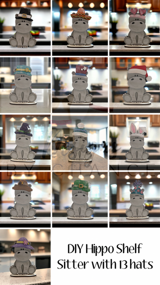 Take and Make - Hippo Shelf Sitter with 13 Interchangeable Hats