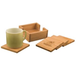 4" x 4" Bamboo Square 4-Coaster Set with Holder
