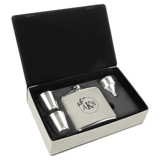 6 oz. White Laserable Leatherette Flask Gift Set