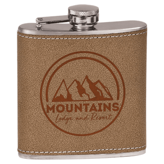 6 oz. Leather Laserable Stainless Steel Flask