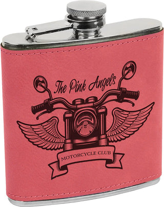 6 oz. Pink Laserable Leatherette Stainless Steel Flask