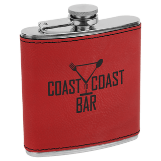 6 oz. Red Laserable Leatherette Stainless Steel Flask