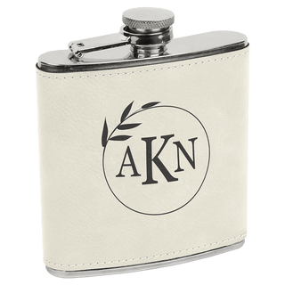 6 oz. White/Black Laserable Leatherette Stainless Steel Flask