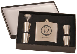 6 oz. Stainless Steel Flask Set in Black Presentation Box