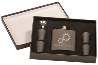 6 oz. Matte Black Flask Set in Black Presentation Box