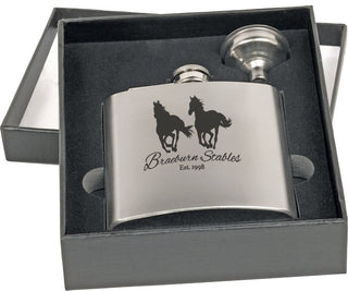 6 oz. Stainless Steel Flask Set in Black Presentation Box