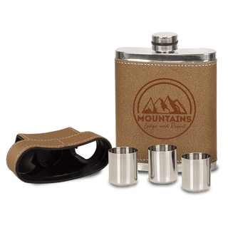 7 oz. Leather Flask with Lid & 3 Shot Glasses