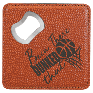 4" x 4" Square Basketball Laserable Leatherette Bottle Opener Coaster