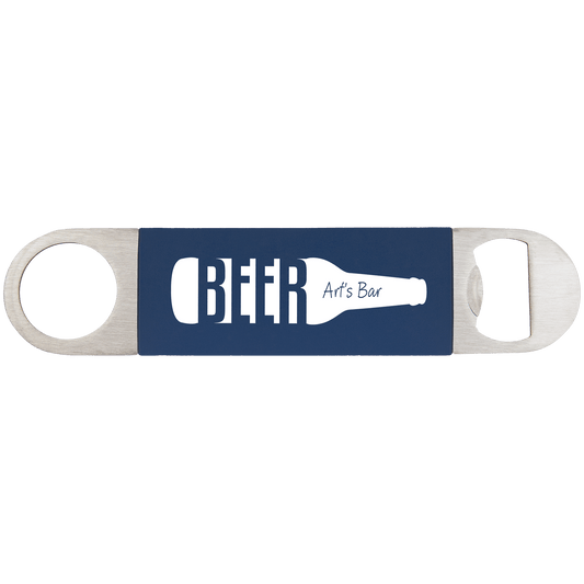 1 1/2" x 7" Navy Blue/White Bottle Opener with Silicone Grip