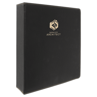 11" x 11 1/2" Black/Gold Laserable Leatherette 3 Ring Binder with 2" Slant D Rings