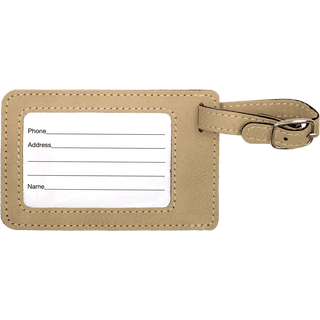 4 1/4" x 2 3/4" Light Brown Laserable Leatherette Luggage Tag