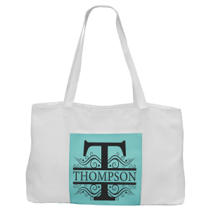 19" x 12" White Bag with 5" Teal Laserable Leatherette Gusset