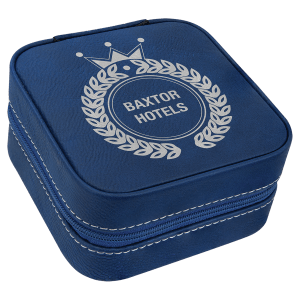 4" X 4" Blue/Silver Leatherette Travel Jewelry Box with Tan Lining