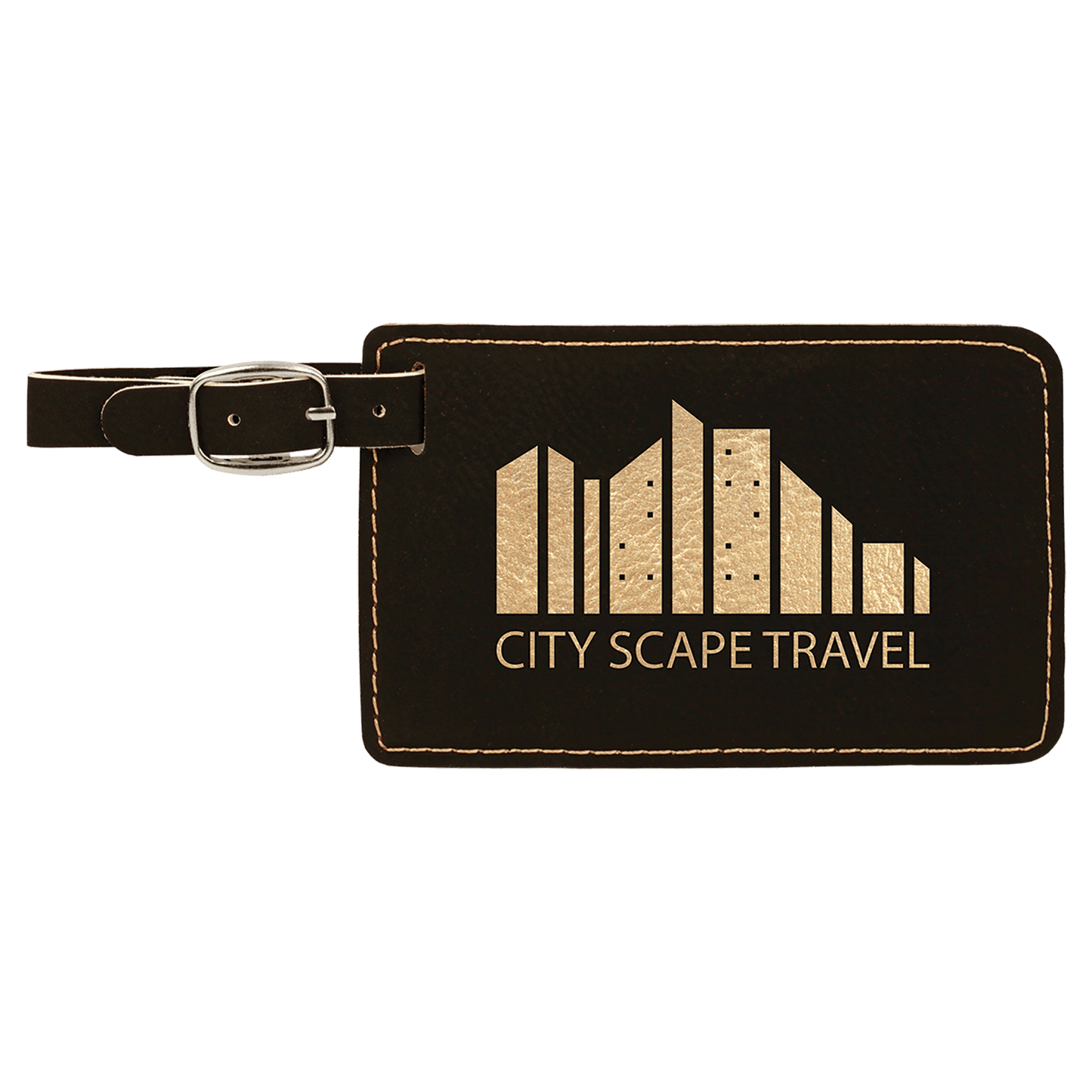 4 1/4" x 2 3/4" Black/Gold Laserable Leatherette Luggage Tag