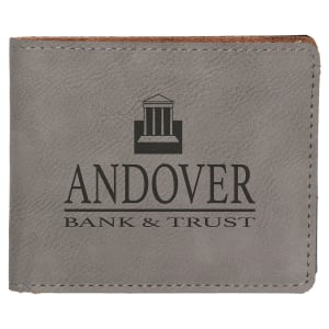 4 1/2" x 3 1/2" Gray Laserable Leatherette Bifold Wallet