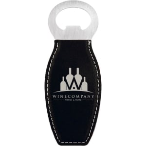 Black/Silver Laserable Leatherette Bottle Opener with Magnet