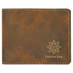 4 1/2" x 3 1/2" Rustic/Gold Laserable Leatherette Bifold Wallet