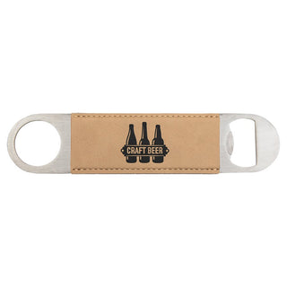 1 1/2" x 7" Light Brown Laserable Leatherette Bottle Opener