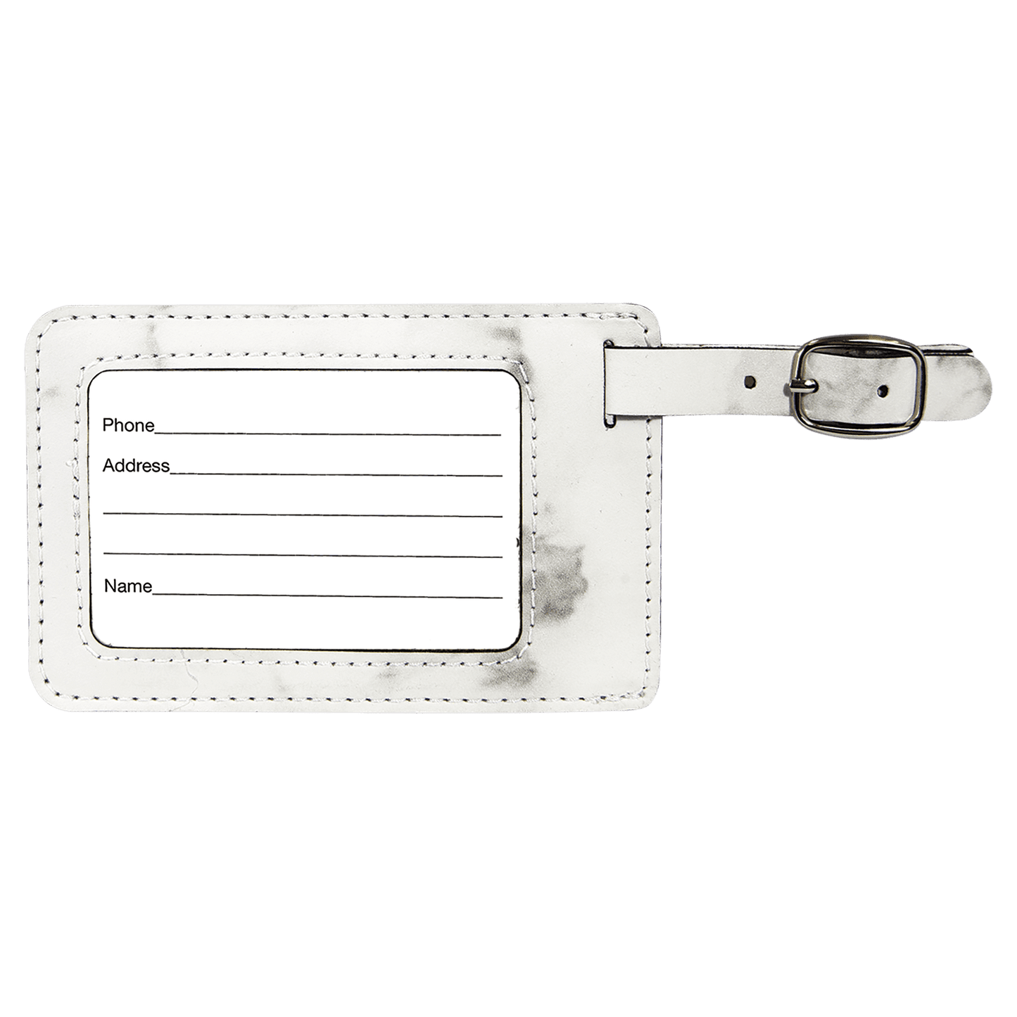 4 1/4" x 2 3/4" White Marble Laserable Leatherette Luggage Tag