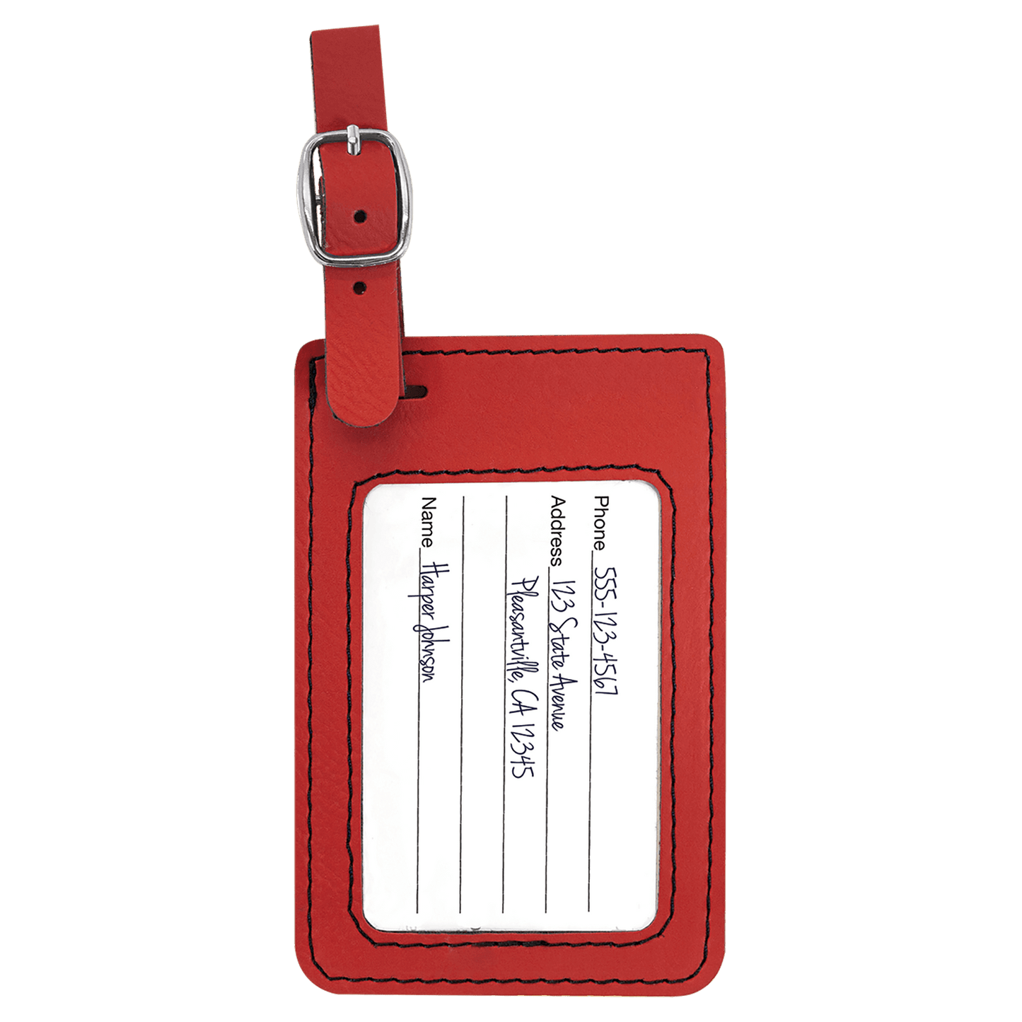 4 1/4" x 2 3/4" Red Laserable Leatherette Luggage Tag
