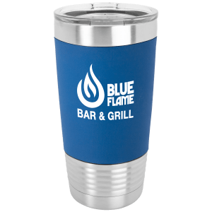 Polar Camel 20 oz. Blue/White Tumbler with Silicone Grip and Clear Lid