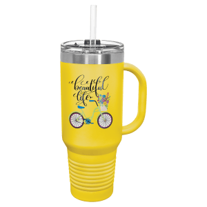 Polar Camel 40 oz. Yellow Travel Mug with Handle, Straw Included